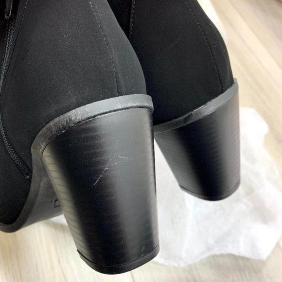 Black Perforated Design Ankle Heeled Boots - Picture 15 of 16